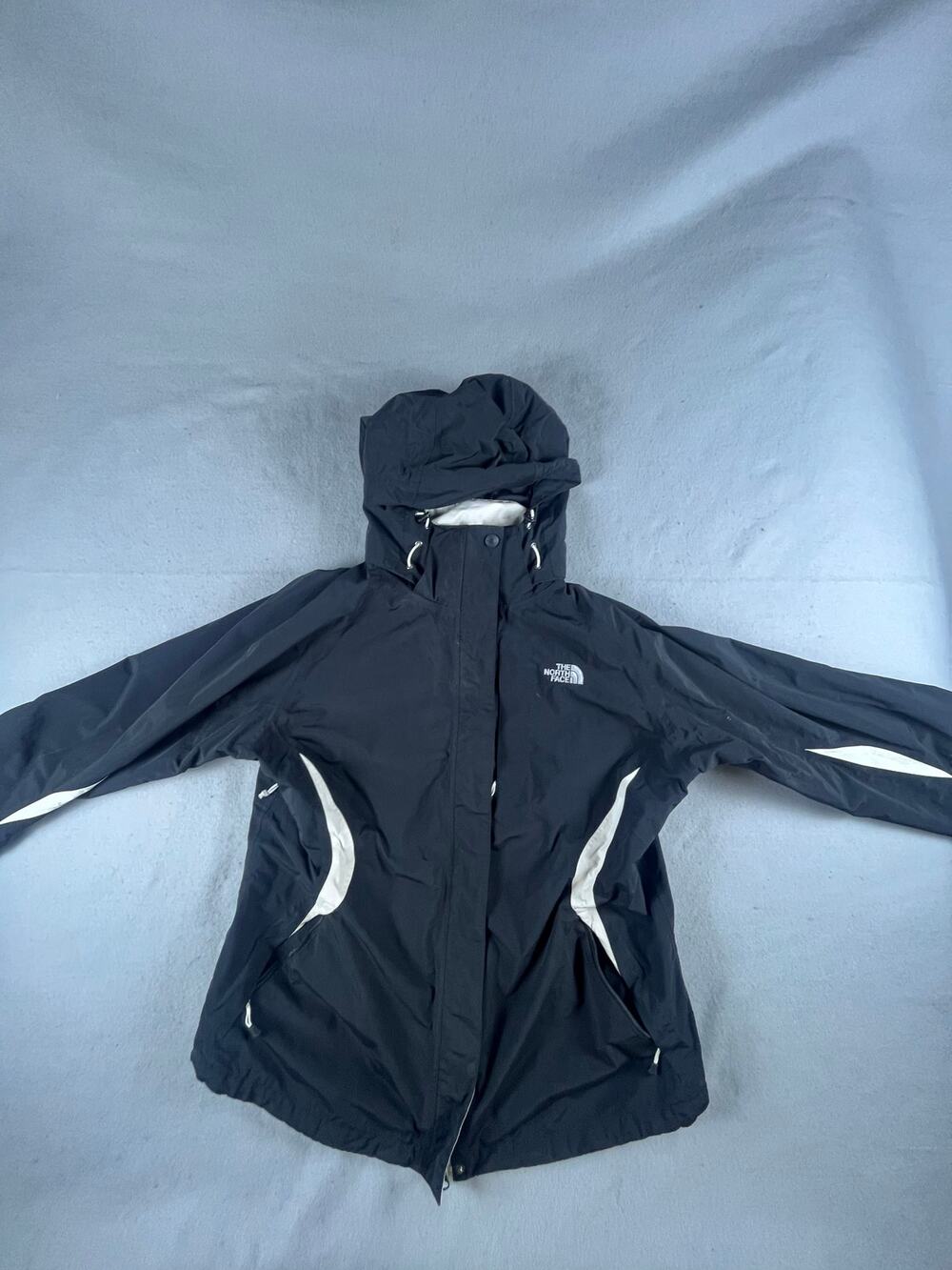 The North Face Med Windbreaker Jacket Women Black Hooded Softshell Outdoor Coat